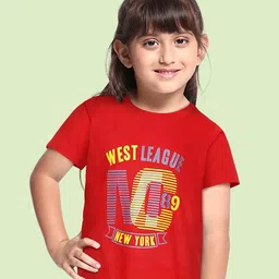 BRATMA Kids Red Pure Cotton Printed T-shirt-image-34