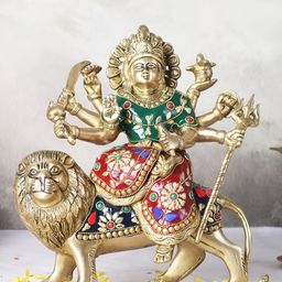 The Advitya Green & Green Religious Durga Idol With Mosaic Work Showpiece-image-78