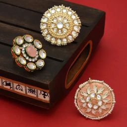 Zaveri Pearls Multicolor Combo of 3 Ethnic Adjustable Finger Rings-ZPFK12771-58
