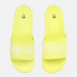 United Colors of Benetton Men Fluorescent Green & White Brand Logo Print Sliders-picture-22