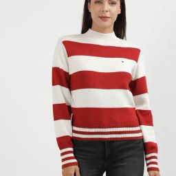 TOMMY HILFIGER Red & White Cotton Striped Sweatshirt-picture-45