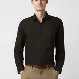 Peter England Brown Slim Fit Solid Shirt-image-48