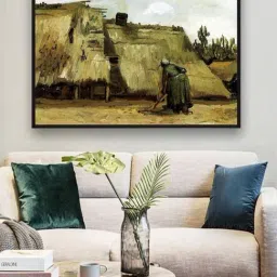 The Art House Cottage with Woman Digging By Van Gogh Framed Painting - 23 x 18 Inch-picture-37