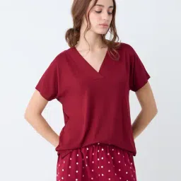 Wunderlove by Westside Maroon Solid V-Neck Top-picture-35
