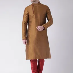 DEYANN Men Copper-Coloured & Red Solid Kurta with Churidar-image-1