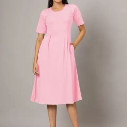 BRINNS Pink Cotton Solid A Line Dress-image-50