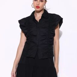 SHOWOFFFF Black Cotton Regular Fit Top-image-83