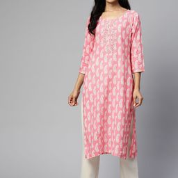 HIGHLIGHT FASHION EXPORT Women Pink & White Ethnic Motifs Printed Kurta-image-84
