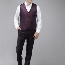 Van Heusen Self-Design Textured Slim-Fit Single Breasted Three Piece Suit image 2