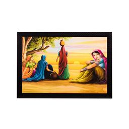 eCraftIndia Multicoloured Village Women Satin Matt Texture Framed Artwork-image-85