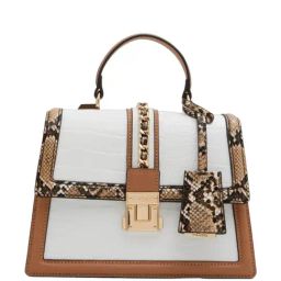 Aldo White & Brown Printed Medium Satchel Handbag-image-24