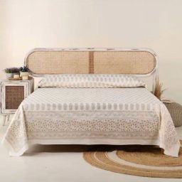 Peepul Tree Off White & Golden Cotton 300 TC Double Bed Sheet with 2 Pillow Covers-picture-45
