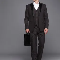 Louis Philippe Self Design Slim Fit Single Breasted 3 Piece Formal Suit-image-70