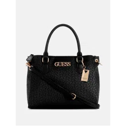 guess fashion Guess Black Monogram Zakaria Satchel Bag-picture-6