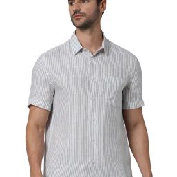 celio* Sage Green Regular Fit Striped Linen Shirt-image-44