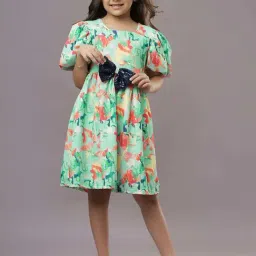 TeenTrums Girls Aqua Digital Print Party Dresses-image-8