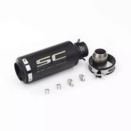 RA Accessories Black SC Mini with Silver Strip Silencer Exhaust Compatible for Bajaj Pulsar 150-image-115