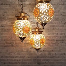 Fos Lighting Gold-Toned & Off-White Self Design Hanging Cluster Light-10