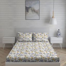 Living scapes by Pantaloons White & Purple Floral 210 TC Queen Bedsheet with 2 Pillow Covers-image-8
