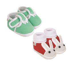 Neska Moda 0 To 6 Month Newborn Baby Boy & Baby Girls 2 Pair Soft Cotton Skin-Friendly Baby Booties (Toe to Heel Length - 10 cm, Mint, Red)-image-116