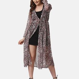 BUY NEW TREND Women Brown & White Tie-Up  Georgette Leopard Printed Long Women Shrug-1
