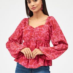 Harpa Floral Print Sweet Heart Neck Empire Top-image-36