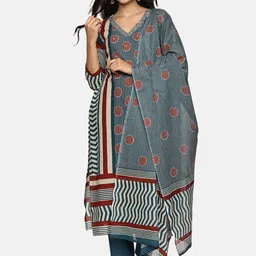 RAJMANDIRFABRICS Women Ethnic Motifs Striped Cotton Kurta with Trousers & Dupatta-25