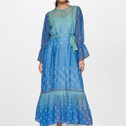 Global Desi Blue & Green Ethnic Motifs A-Line Maxi Dress With Waist- Tie Up-image-36