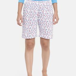 zebu Women White & Pink Printed Lounge Shorts-image-24