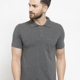 Kalt Men Grey Solid Polo Collar T-shirt-image-29