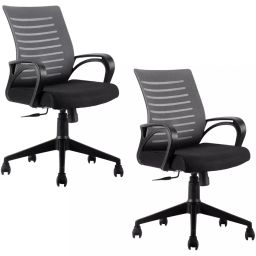 VISION SEATING Medium Back Office Chairs Fabric Black, Grey boom back grey chrome base (Pack of 2)-image-52