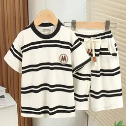 INCLUD Boys Striped Round Neck T-Shirt With Shorts-image-93