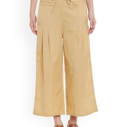 Bitterlime Women Beige Solid Relaxed Fit Palazzo Trousers-image-51