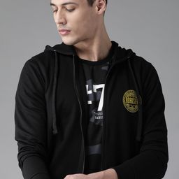 Roadster Men Black Solid Hooded Sweatshirt-image-18
