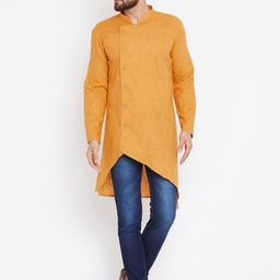 even Men Yellow Woven Design Straight Kurta-image-40