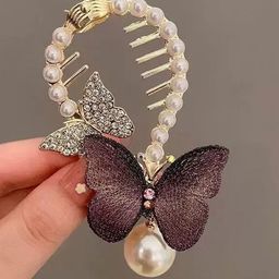 FIMBUL Butterfly Design Stones Studded & Pearls Beaded Claw Clip-picture-19
