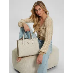 guess fashion Guess Cream Textured Silvana 2 Comp Tote Bag with Detachable Strap-picture-10