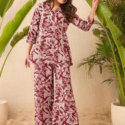 IMANA Floral Printed Pure Cotton V-Neck Top With Trousers Co-Ords-picture-11