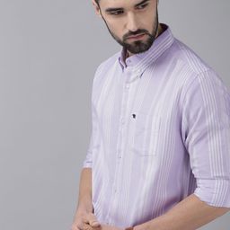 THE BEAR HOUSE Men Purple & White Pure Cotton Slim Fit Striped Casual Shirt-picture-36