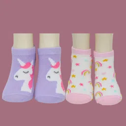 Yellow Bee Infant Girls Pack Of 2 Patterned Cotton Ankle Length Socks-58
