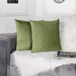 STITCHNEST Green 2 Pieces Velvet Square Cushion Covers-image-2