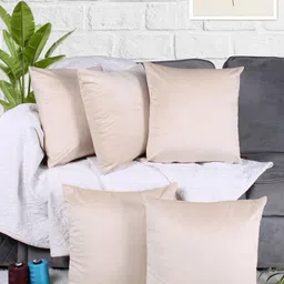STITCHNEST Beige 5 Pieces Velvet Square Cushion Covers-image-35