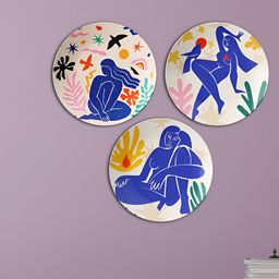 THE QUIRKY HOME 3Pcs White & Blue Printed Ceramic Premium Decorative Wall Decors-image-42