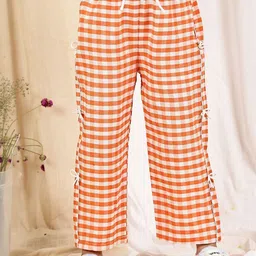 YK Girls Peach And White Checked Trousers-picture-25
