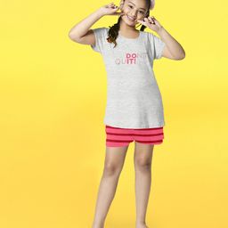 Funkrafts Half Sleeves Don't Quit Printed Tee & Shorts Set - Grey-image-1
