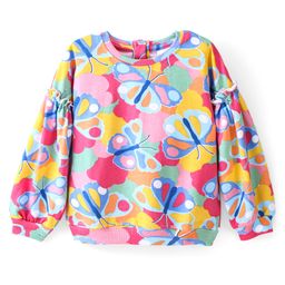 Babyhug Cotton Full Sleeves Balloon Sleeves Sweatshirt With Butterfly Print & Frill Detailing - Multicolour-image-9