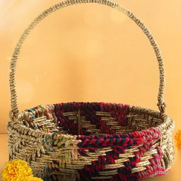 Sirohi  Dahlia Upcycled Rope Fruit Basket with Handle - Multicolour-image-1
