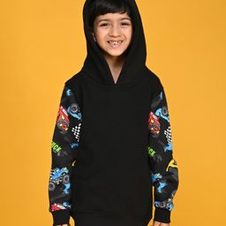 Anthrilo Full Sleeves Racer Theme Truck Printed Fleece Hoodie - Black-picture-3