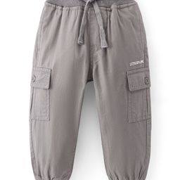 Babyhug Cotton Lycra Woven Full Length Ribbed Waist Trousers - Grey-image-117