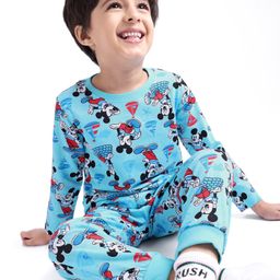 Babyhug Disney Cotton Knit Single Jersey Night Suit With Mickey Mouse Print - Navy Blue-image-53